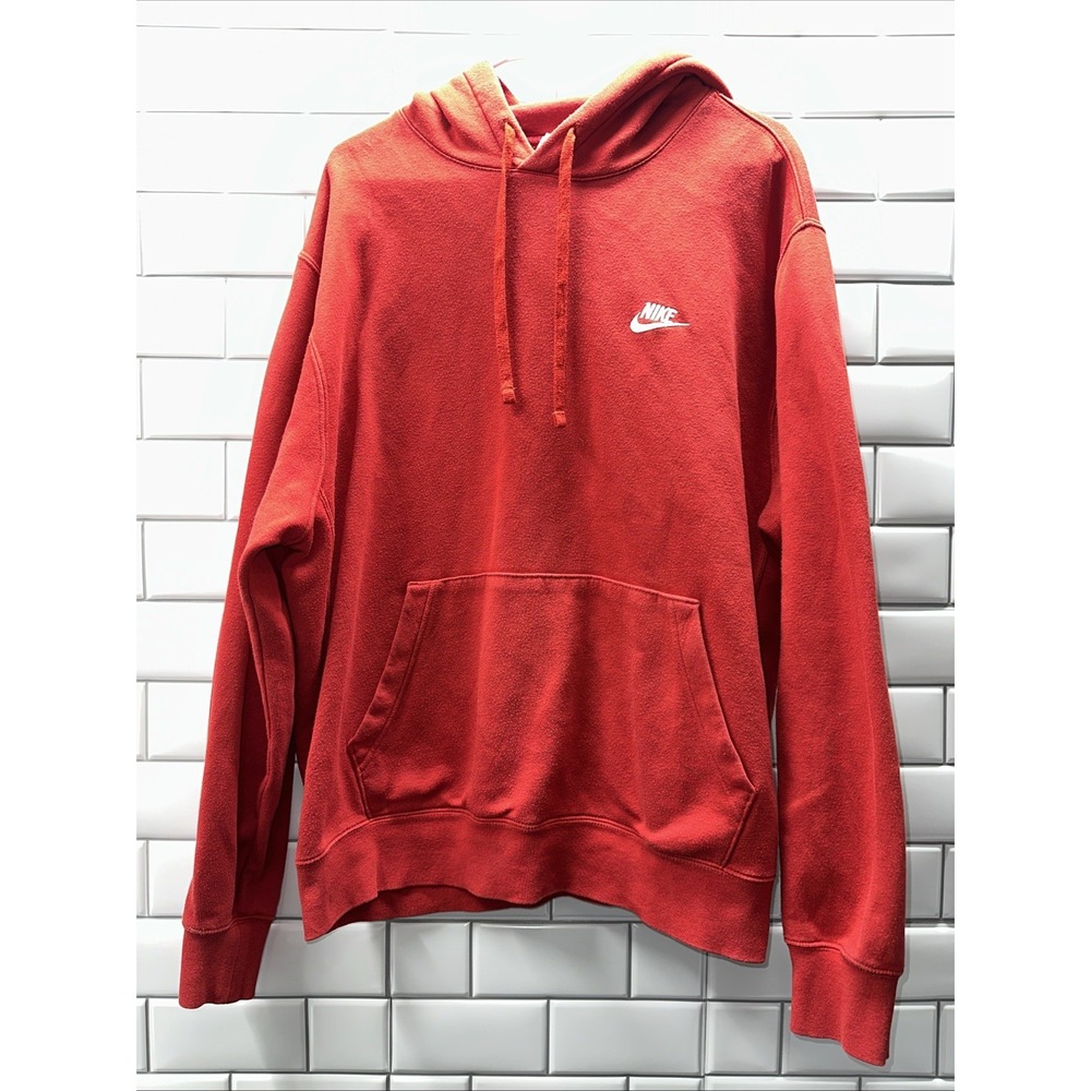 Nike Men's Size XL Plain Red Hooded Pullover Sweat Shirt Swoosh Pilling